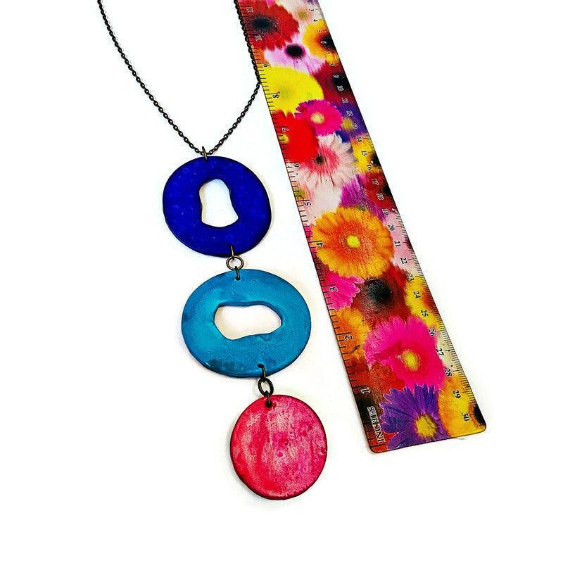 Long Colorful Statement Pendant Necklace, Handmade Polymer Clay Sassy Sacha Jewelry 4