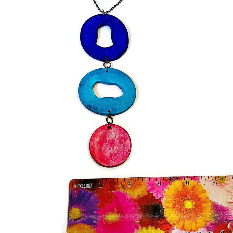 Long Colorful Statement Pendant Necklace, Handmade Polymer Clay Sassy Sacha Jewelry 6