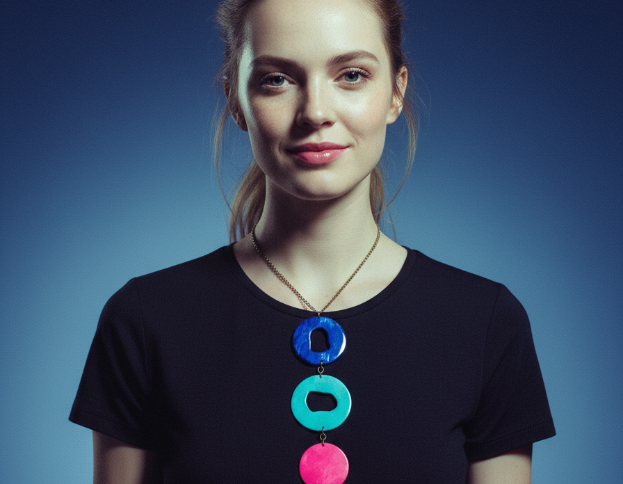 Long Colorful Statement Pendant Necklace, Handmade Polymer Clay Sassy Sacha Jewelry 2