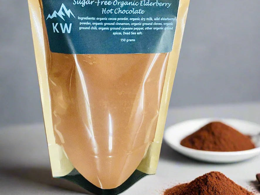 Kootenay Woman Midnight Edition Elderberry Hot Chocolate pouch — sugar-free, 150g
