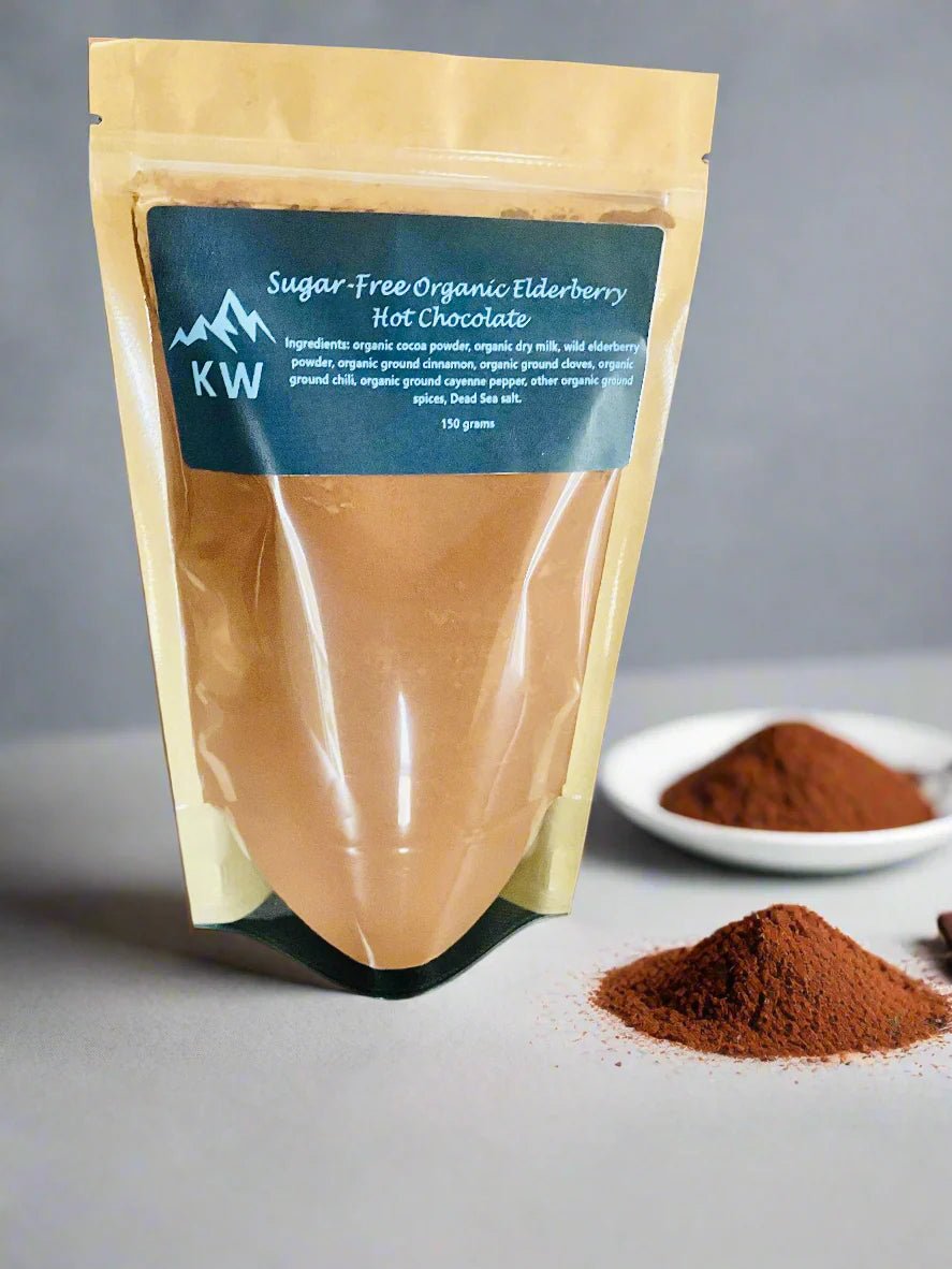 Kootenay Woman Midnight Edition Elderberry Hot Chocolate pouch — sugar-free, 150g