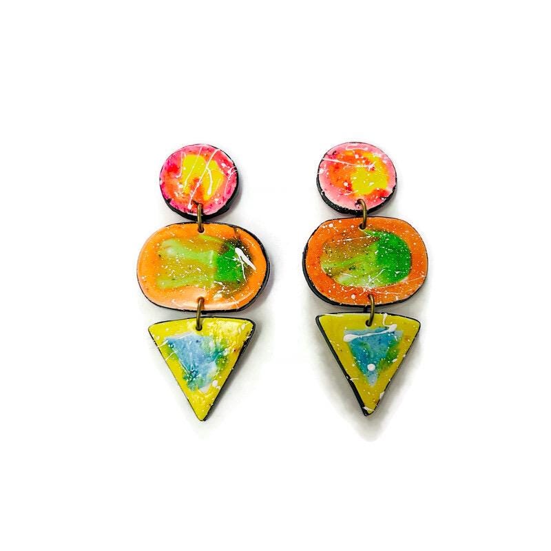 Colorful Abstract Lariat earrings Handmade by sassy sacha jewelry 2