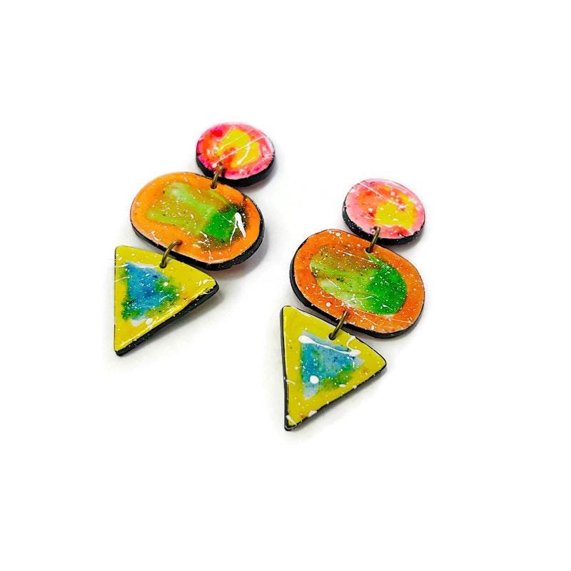 Colorful Abstract Lariat earrings Handmade by sassy sacha jewelry 3