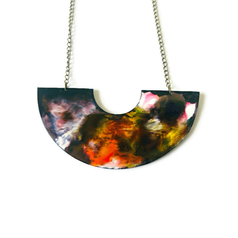 Abstract Alcohol Ink Jewelry Set in Black, White Yellow Orange, Fluid Art Jewelry Sassy Sacha designs necklace  3