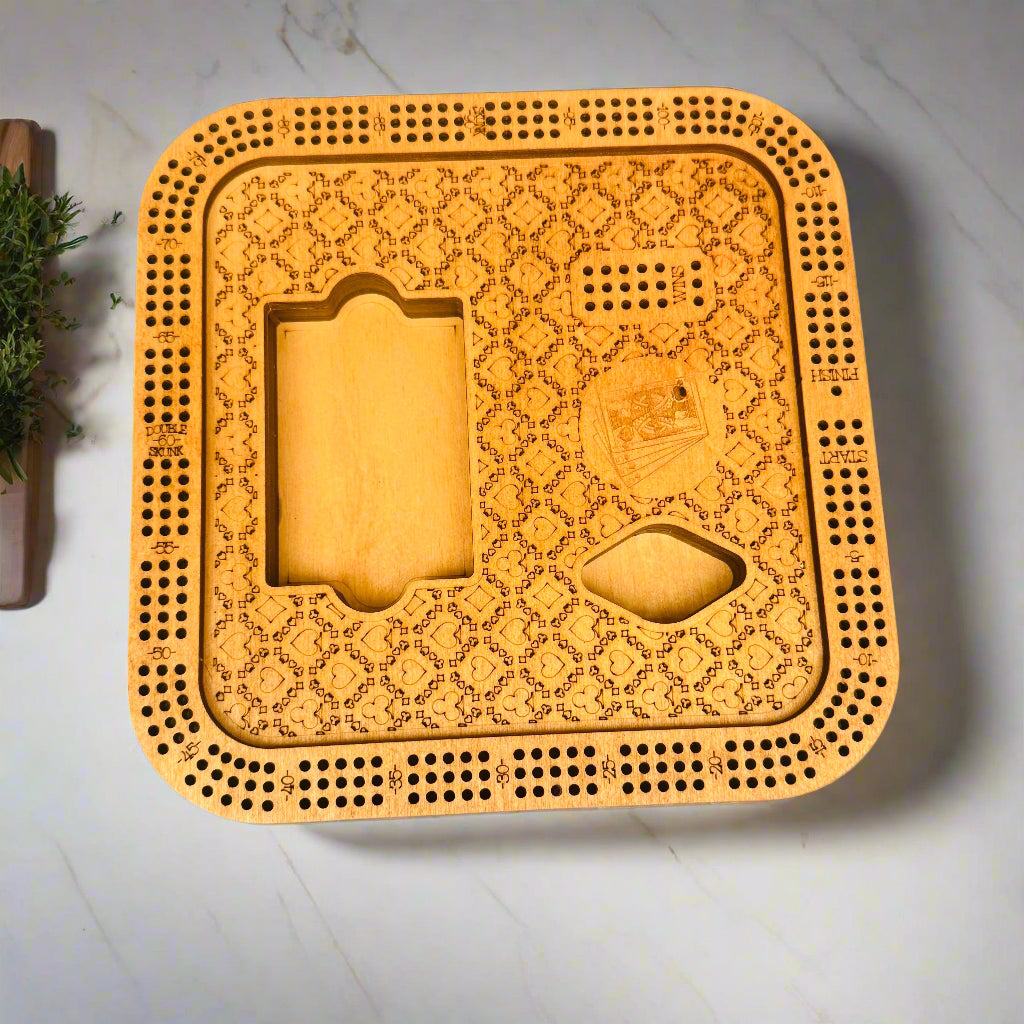 Creations by Alfie square wooden cribbage board with engraved memories quote lid – 10-inch.