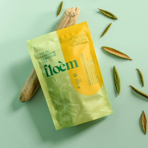 Floèm Wild Labrador tea harvested in Quebec sachet and leaves