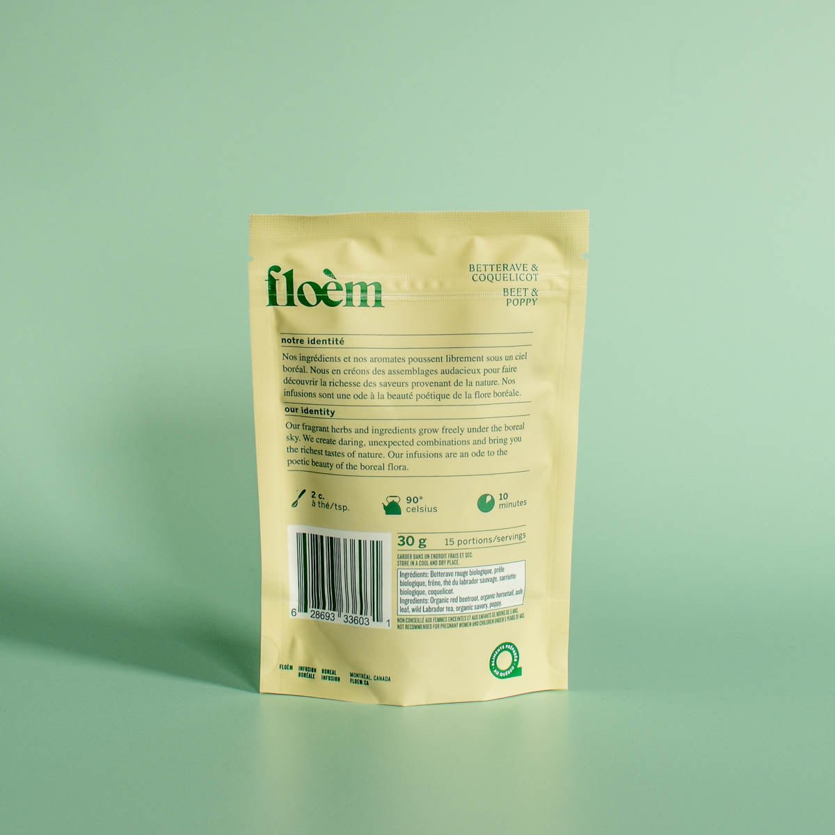 Floem package on a green background