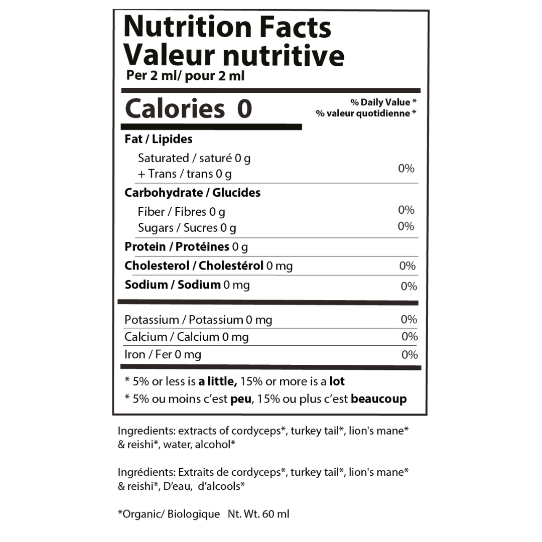 Ananda Elixirs Shroom Soda® – Nutrition Facts – Unflavored/base formula panel