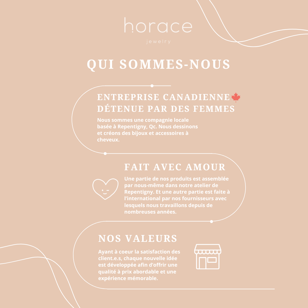 Horace jewelry brand information on a beige background