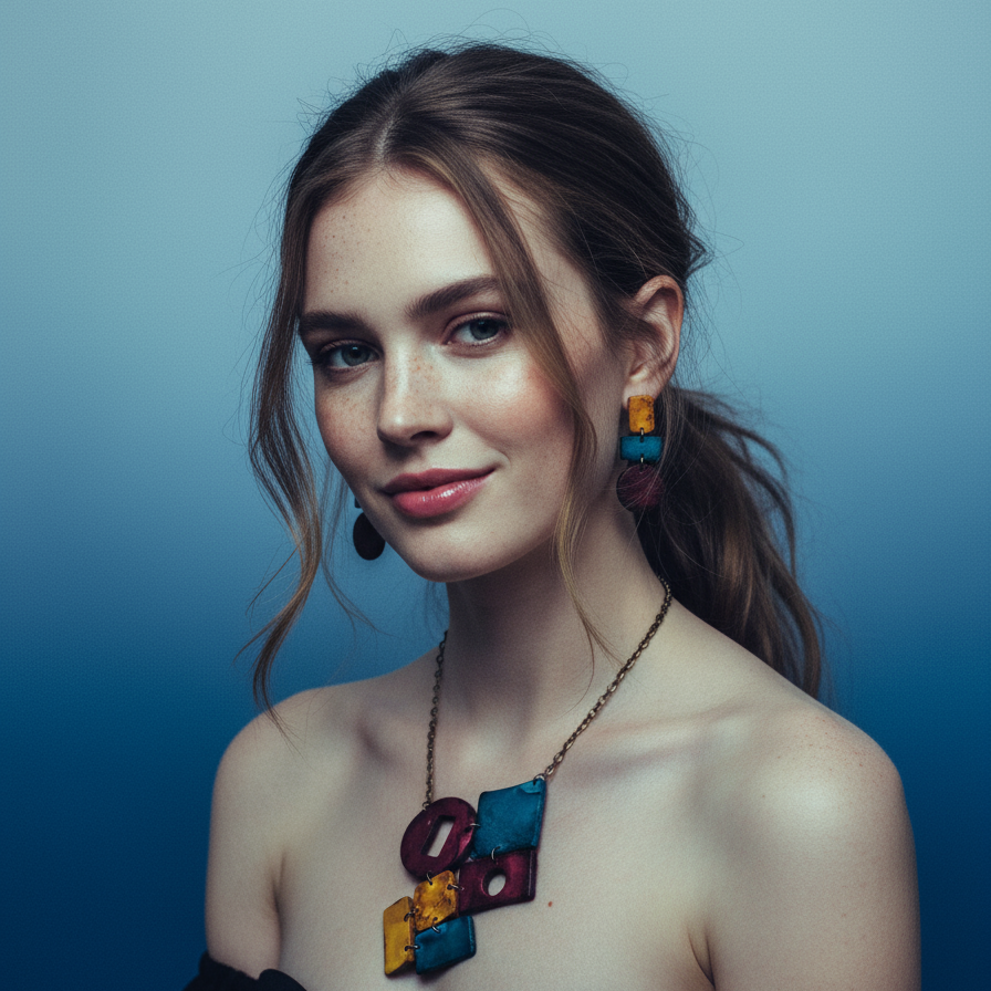 Geometric Statement Necklace, earrings, Maroon, Teal & Mustard Yellow, Handmade Polymer Clay Sassy Sacha Jewelry 4