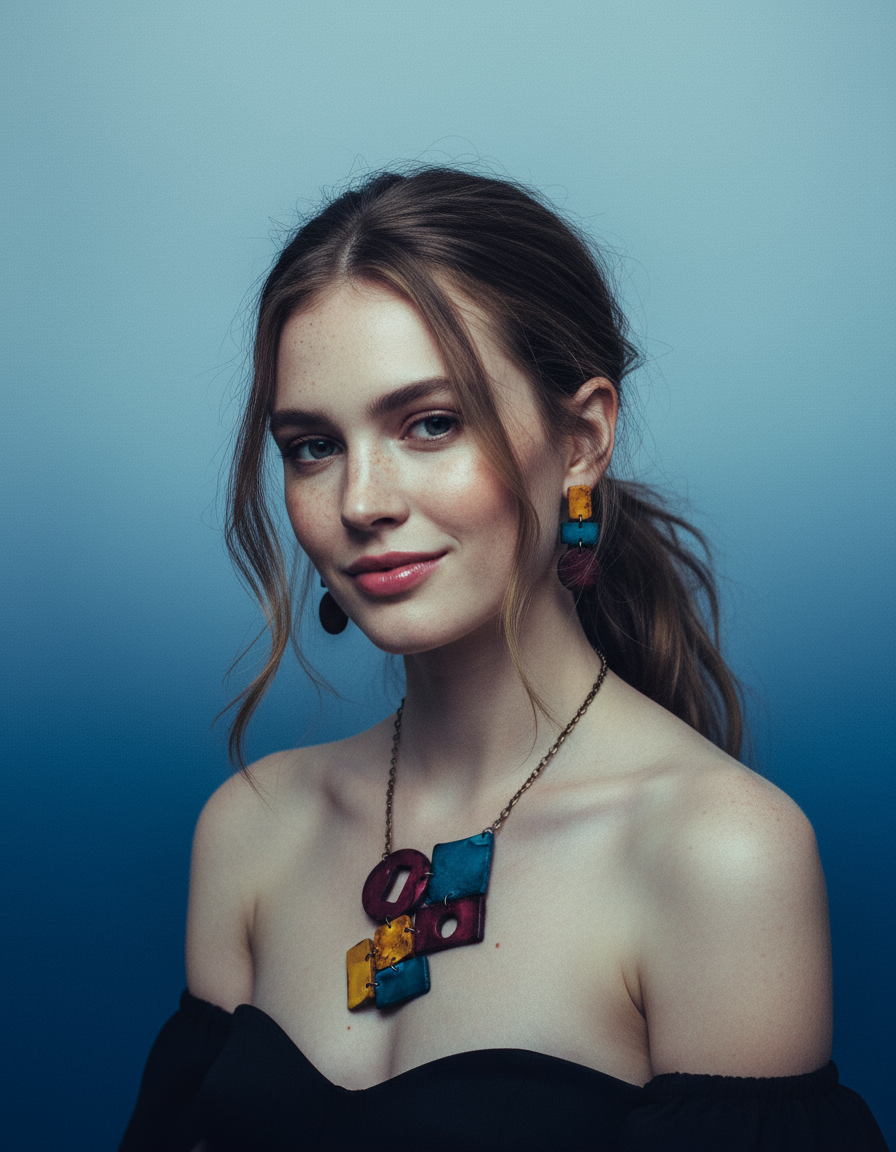 Geometric Statement Necklace, earrings, Maroon, Teal & Mustard Yellow, Handmade Polymer Clay Sassy Sacha Jewelry 4