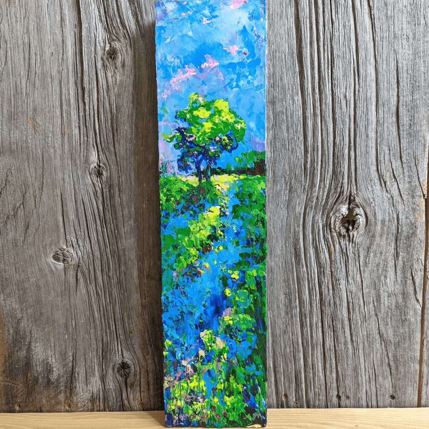Love Local Products "Tall Blue Tree" Painting, made in Quebec by Nancy Overbury
